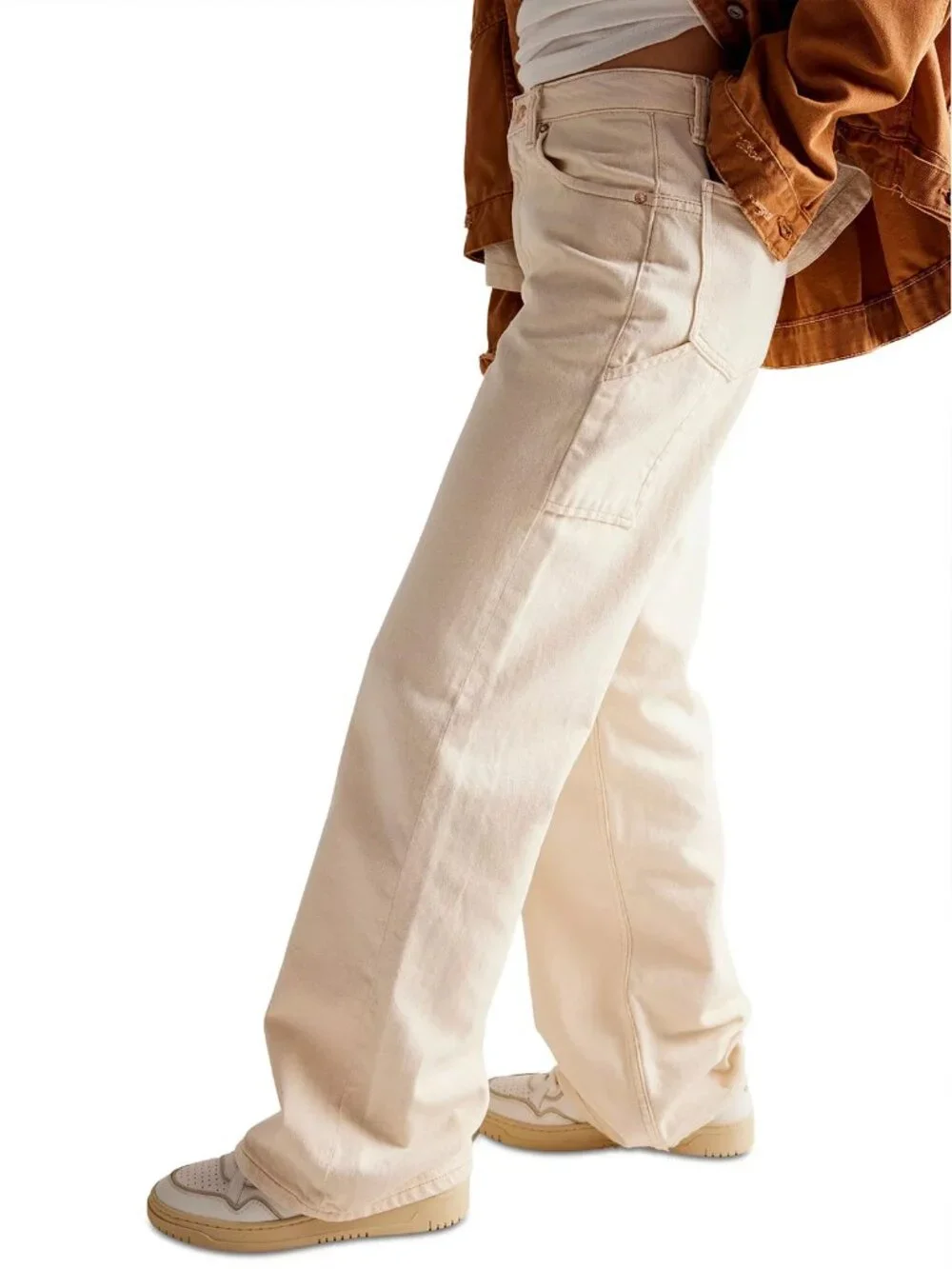 NEW Free People We The Free Tinsley Baggy Mid Rise Straight Leg Jean 29 Ecru $98